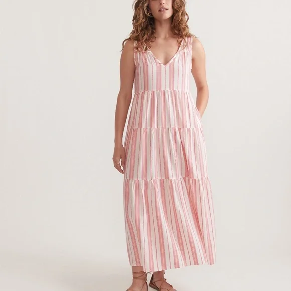 Marine Layer Corinne Tiered Cotton Maxi Dress Size XL Cotton Coastal Vacation - Picture 1 of 8